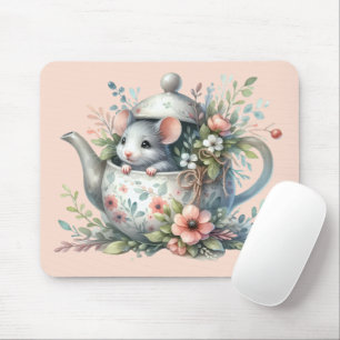 Tapis De Souris Illustration d'une souris mignonne dans une théièr
