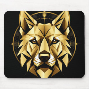 Tapis De Souris Illustration géométrique de loup doré