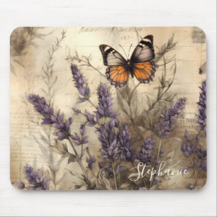 Tapis De Souris Illustration personnalisée de papillon lavande vin