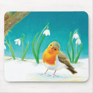 Tapis De Souris Illustration Red Robin Bird