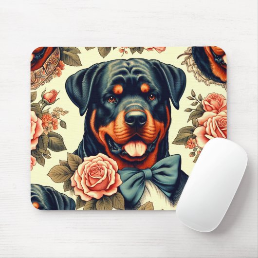 Tapis De Souris Illustration Retro Rottweiler (Avec souris)