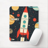 Tapis De Souris Illustration Retro Space Rocket (Avec souris)