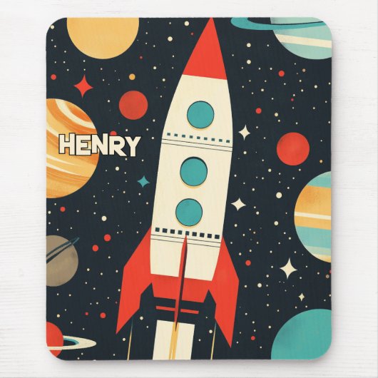 Tapis De Souris Illustration Retro Space Rocket (Devant)