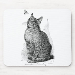 Tapis De Souris Illustration vintage de chat observant un insecte