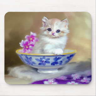 Tapis De Souris Illustration vintage de chaton blanc