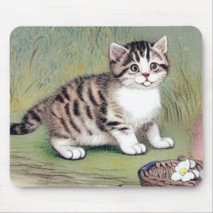 Tapis De Souris Illustration vintage de chaton rayé