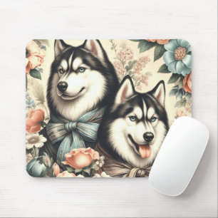 Tapis De Souris Illustration vintage de Husky en Sibérie