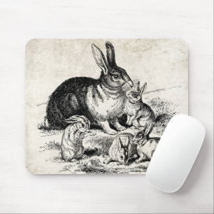 Tapis De Souris Illustration vintage de la famille de lapins, lapi