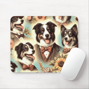 Tapis De Souris Illustration vintage des bordures Collie