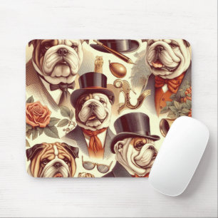 Tapis De Souris Illustration vintage en anglais Bulldog Seamless
