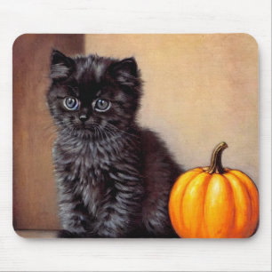 Tapis De Souris Illustration vintage Halloween Black Kitten