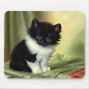 Tapis De Souris Illustration vintage Tuxedo Kitten