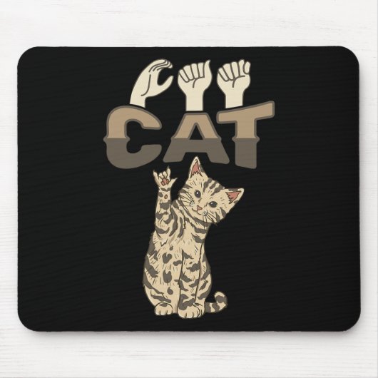 Tapis De Souris ILY Cat ASL Geste main sourde perte d'audition (Devant)