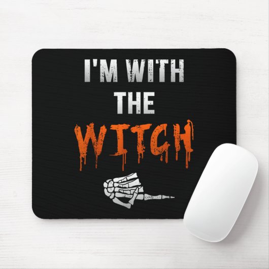 Tapis De Souris I'm With Witch Skeleton Hand Funny Halloween Husba (Avec souris)