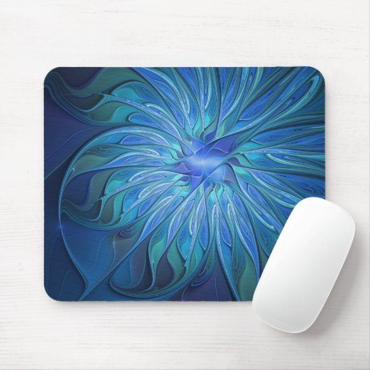 Tapis De Souris Imaginaire Fleur Bleue Motif, Art Fractal Abstrait (Avec souris)