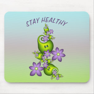 Tapis De Souris Imaginaire Floral Fleurs Lilac Formes vertes Fract