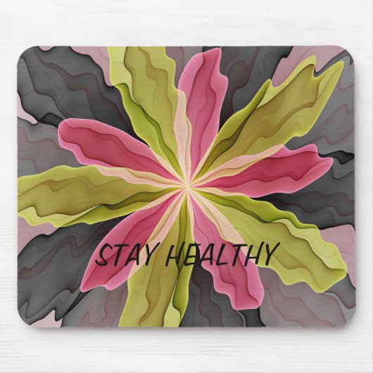 Tapis De Souris Imaginaire rose vert anthracite Fleur Texte fracta (Devant)