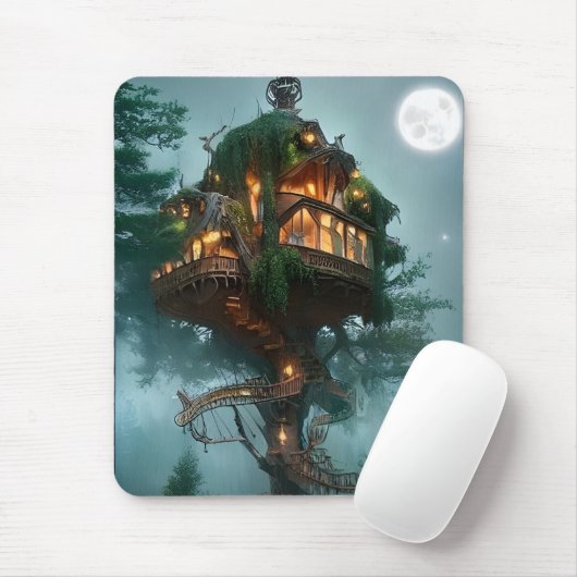 Tapis De Souris Imaginaire Tree House Artwork numérique (Avec souris)