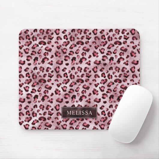 Tapis De Souris Impression d'animal Léopard Rose avec Faux Feuille (Avec souris)