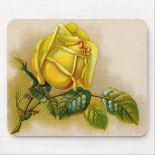 Tapis De Souris Impression d'art antique fine de rose jaune