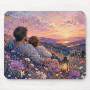 Tapis De Souris Impression d'art aquarelle Père et Enfant contempl