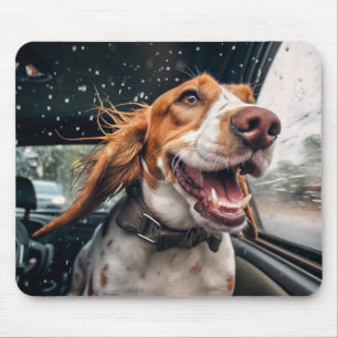 Tapis De Souris Impression d'art de chien excité en voiture sous l
