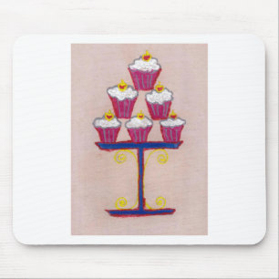 Tapis De Souris Impression d'art de Cupcake avec Cerise et Fond Ro