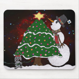 Tapis De Souris Impression d'art Surprise Bonhomme de Neige Arbre