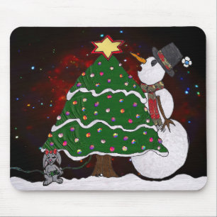 Tapis De Souris Impression d'art Surprise Bonhomme de Neige Arbre