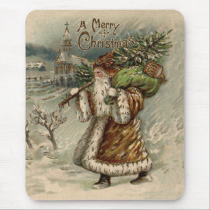 Tapis De Souris Impression d'art vintage du Père Noël sur un arbre
