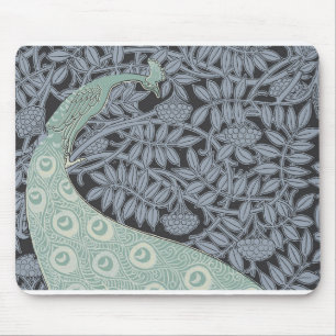 Tapis De Souris Impression de paon bleu Art Nouveau vintage Verneu