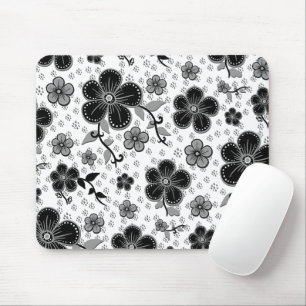 Tapis De Souris Impression florale noire et blanche