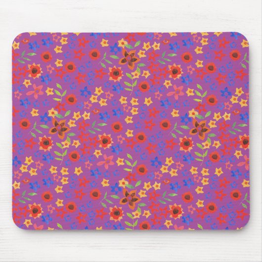 Tapis De Souris Impression florale rétro chic sur Magenta Mousepad (Devant)