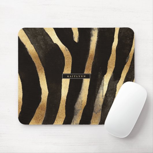 Tapis De Souris Impression Zebra Noir et Or | Monogramme (Avec souris)