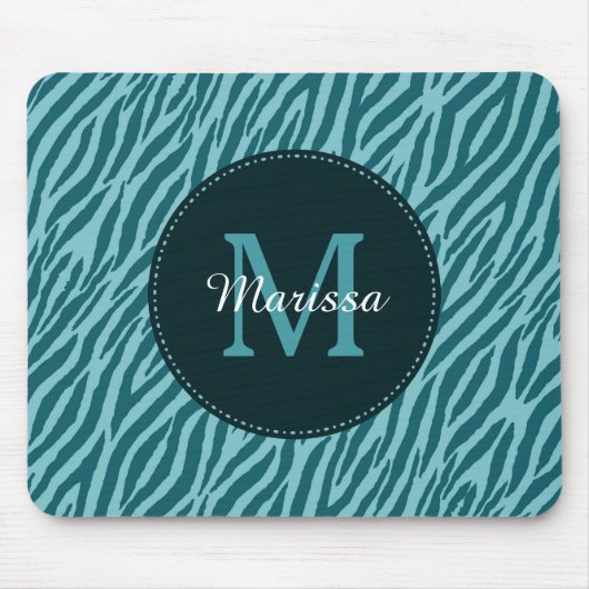 Tapis De Souris Impression Zèbre Turquoise avec Monogramme et nom (Devant)
