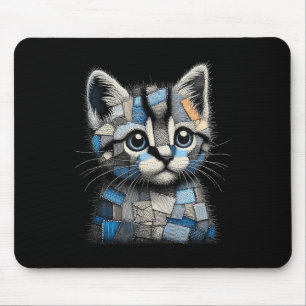 Tapis De Souris Imprimé animal de chat en patch en denim drôle rét