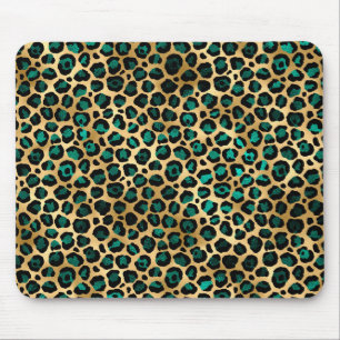 Tapis De Souris Imprimé léopard glamour or et sarcelle