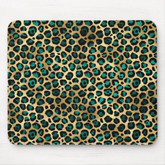 Tapis De Souris Imprimé léopard glamour or et sarcelle (Devant)