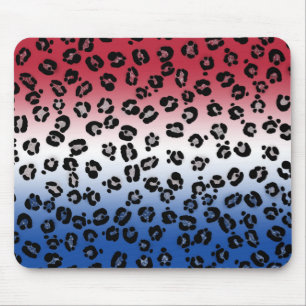 Tapis De Souris Imprimé léopard rouge blanc bleu pailleté