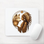 Tapis De Souris Indian Native American Woman With White Wolf Vinta (Avec souris)