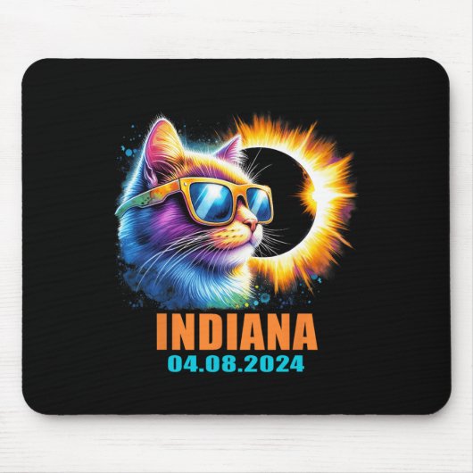 Tapis De Souris Indiana Total Solar Eclipse 2024 Cat Solar Eclipse (Devant)