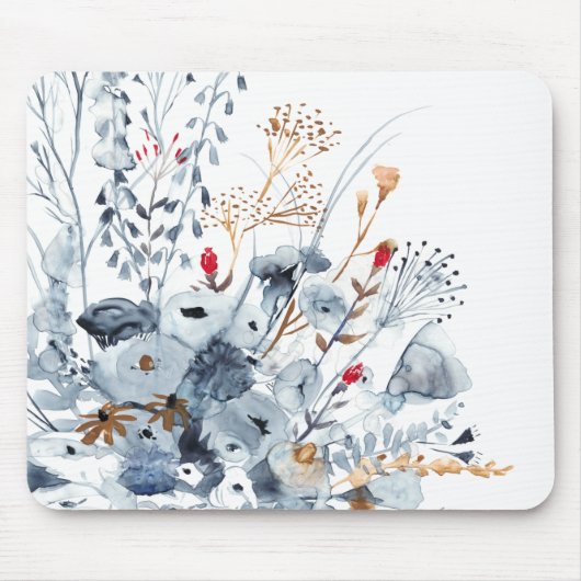 Tapis De Souris Indigo & Ochre - Fleurs aquarelles (Devant)