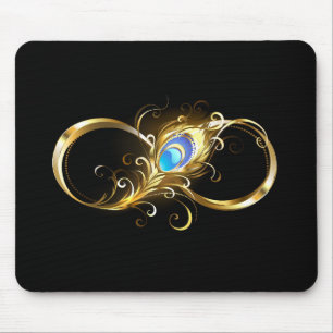 Tapis De Souris Infinité avec plume de paon doré