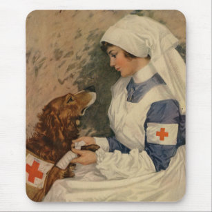 Tapis De Souris Infirmière avec le golden retriever 1917 WW1