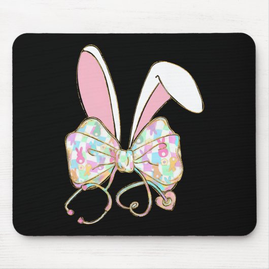 Tapis De Souris Infirmière de Pâques Coquette Arc Stéthoscope Lapi (Devant)