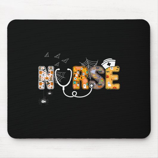Tapis De Souris Infirmière d'Halloween avec Citrouille Boo Spider (Devant)
