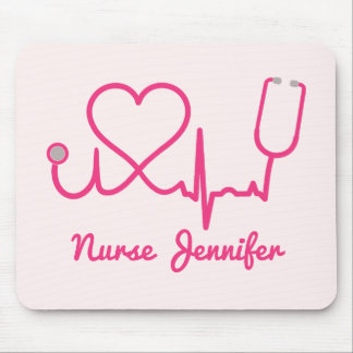 Tapis De Souris Infirmière personnalisée rose Nom Stethoscope Coeu