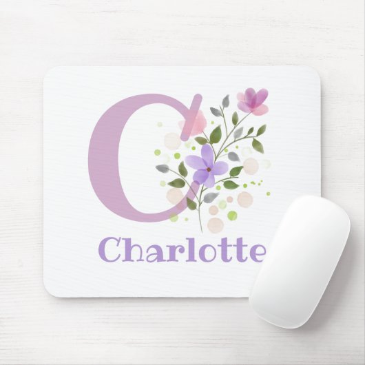 Tapis de souris Initial Plus Nom & Fleurs Design (Avec souris)