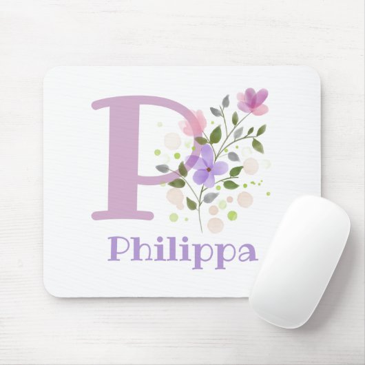 Tapis de souris Initial Plus Nom & Fleurs Design (Avec souris)