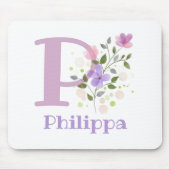 Tapis de souris Initial Plus Nom & Fleurs Design (Devant)